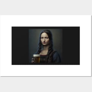 Realistic Mona Lisa Holding Beer Portrait Posters and Art